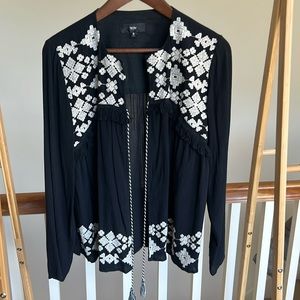 Black Boho embroidered lightweight open front cardigan jacket